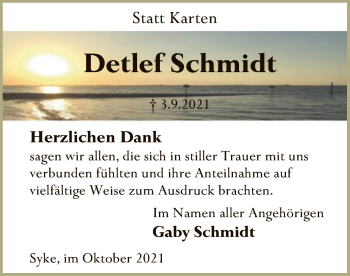 Todesanzeige von Detlef Schmidt von SYK