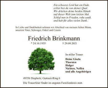 Todesanzeige von Friedrich Brinkmann von SYK