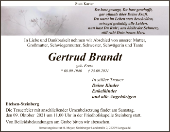 Todesanzeige von Gertrud Brandt von SYK