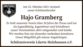 Todesanzeige von Hajo Gramberg von SYK