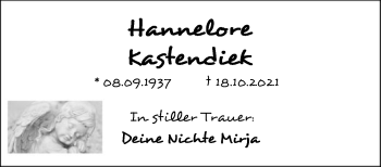 Todesanzeige von Hannelore Kastendiek von SYK