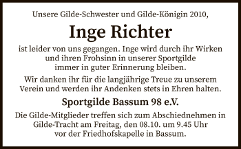Todesanzeige von Inge Richter von SYK