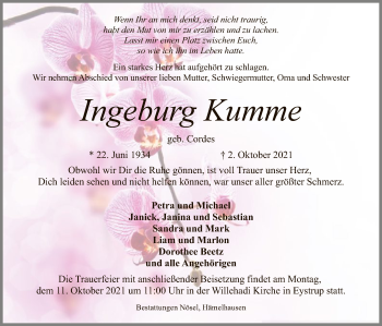 Todesanzeige von Ingeburg Kumme von SYK