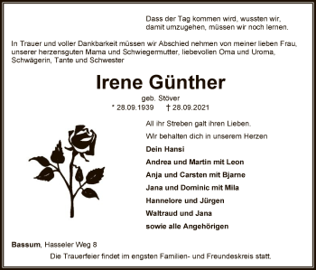 Todesanzeige von Irene Günther von SYK