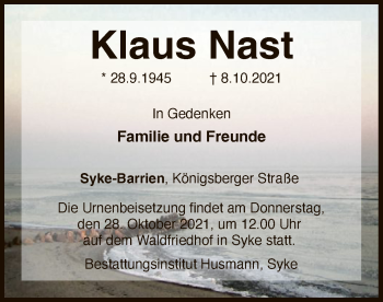 Todesanzeige von Klaus Nast von SYK