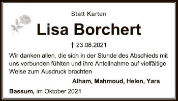 Todesanzeige von Lisa Borchert von SYK