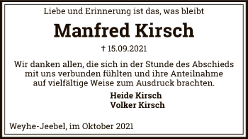 Todesanzeige von Manfred Kirsch von SYK