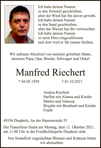 Todesanzeige von Manfred Riechert von SYK