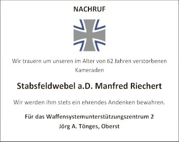 Todesanzeige von Manfred Riechert von SYK