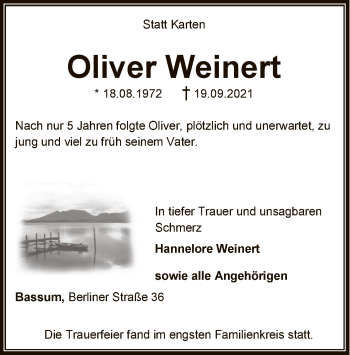 Todesanzeige von Oliver Weinert von SYK