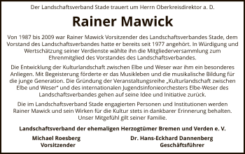 Todesanzeige von Rainer Mawick von SYK