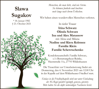 Todesanzeige von Slawa Sugakov von SYK