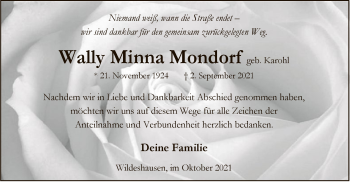 Todesanzeige von Wally Minna Mondorf von SYK