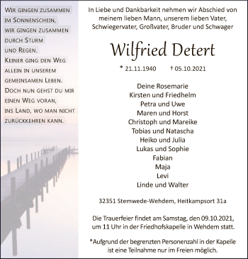 Todesanzeige von Wilfried Detert von SYK