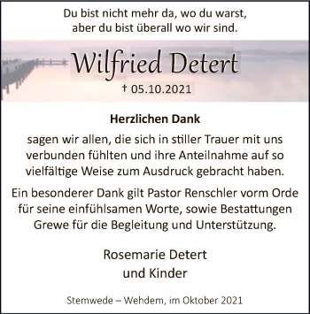 Todesanzeige von Wilfried Detert von SYK