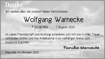 Todesanzeige von Wolfgang Warnecke von SYK