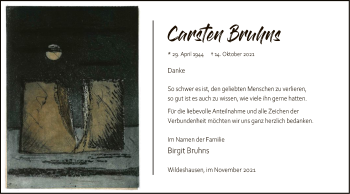 Todesanzeige von Carsten Bruhns von SYK