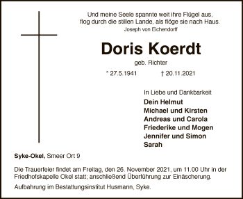 Todesanzeige von Doris Koerdt von SYK