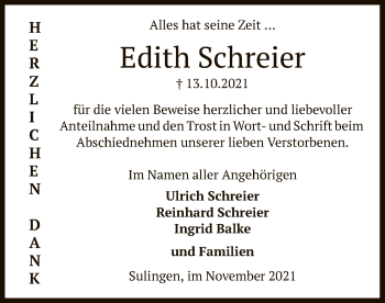 Todesanzeige von Edith Schreier von SYK