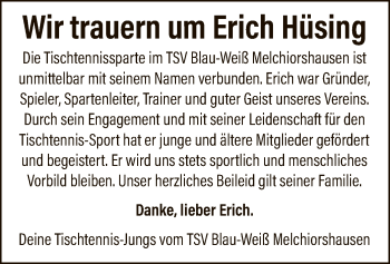 Todesanzeige von Erich Hüsing von SYK