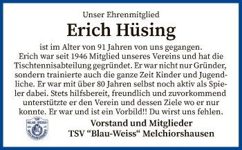 Todesanzeige von Erich Hüsing von SYK