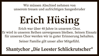 Todesanzeige von Erich Hüsing von SYK