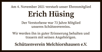 Todesanzeige von Erich Hüsing von SYK