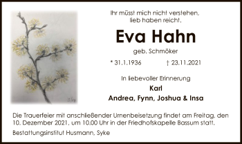 Todesanzeige von Eva Hahn von SYK