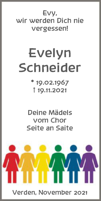 Todesanzeige von Evelyn Schneider von SYK