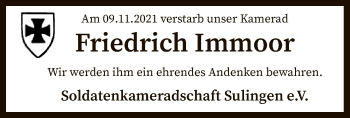Todesanzeige von Friedrich Immoor von SYK