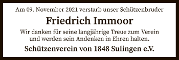 Todesanzeige von Friedrich Immoor von SYK