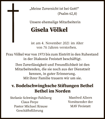 Todesanzeige von Gisela Völkel von SYK