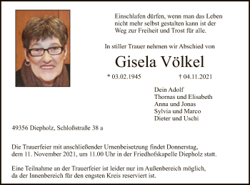 Todesanzeige von Gisela Völkel von SYK