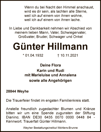 Todesanzeige von Günter Hillmann von SYK
