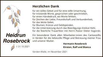 Todesanzeige von Heidrun Rosebrock von SYK