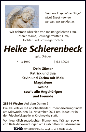 Todesanzeige von Heike Schierenbeck von SYK