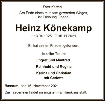 Todesanzeige von Heinz Könekamp von SYK