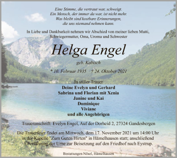 Todesanzeige von Helga Engel von SYK