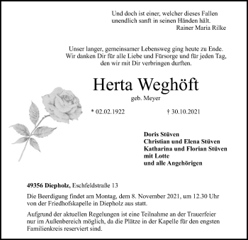 Todesanzeige von Herta Weghöft von SYK