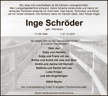Todesanzeige von Inge Schröder von SYK