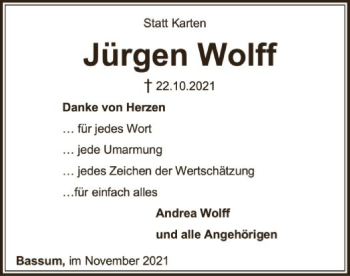 Todesanzeige von Jürgen Wolff von SYK