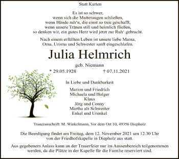 Todesanzeige von Julia Helmrich von SYK