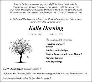 Todesanzeige von Kalle Horning von SYK