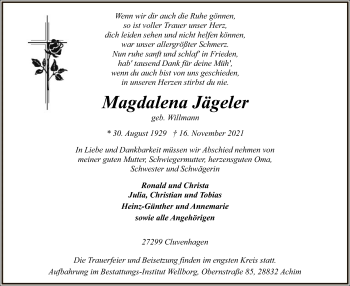 Todesanzeige von Magdalena Jägeler von SYK