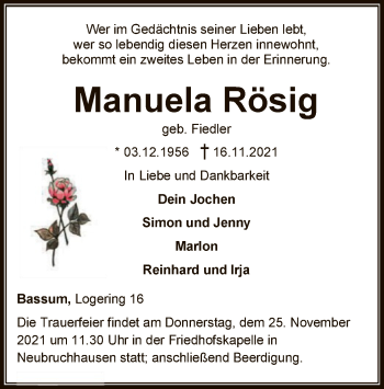 Todesanzeige von Manuela Rösig von SYK