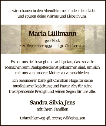 Todesanzeige von Maria Lüllmann von SYK