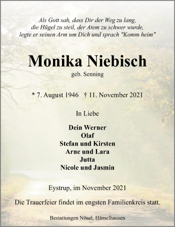 Todesanzeige von Monika Niebisch von SYK
