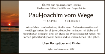 Todesanzeige von Paul-Joachim vom Wege von SYK