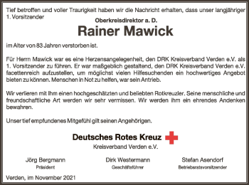 Todesanzeige von Rainer Mawick von SYK