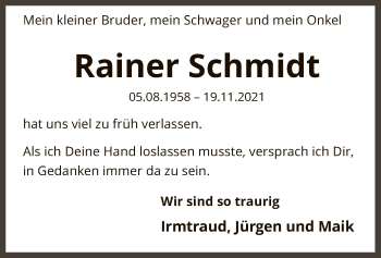 Todesanzeige von Rainer Schmidt von SYK